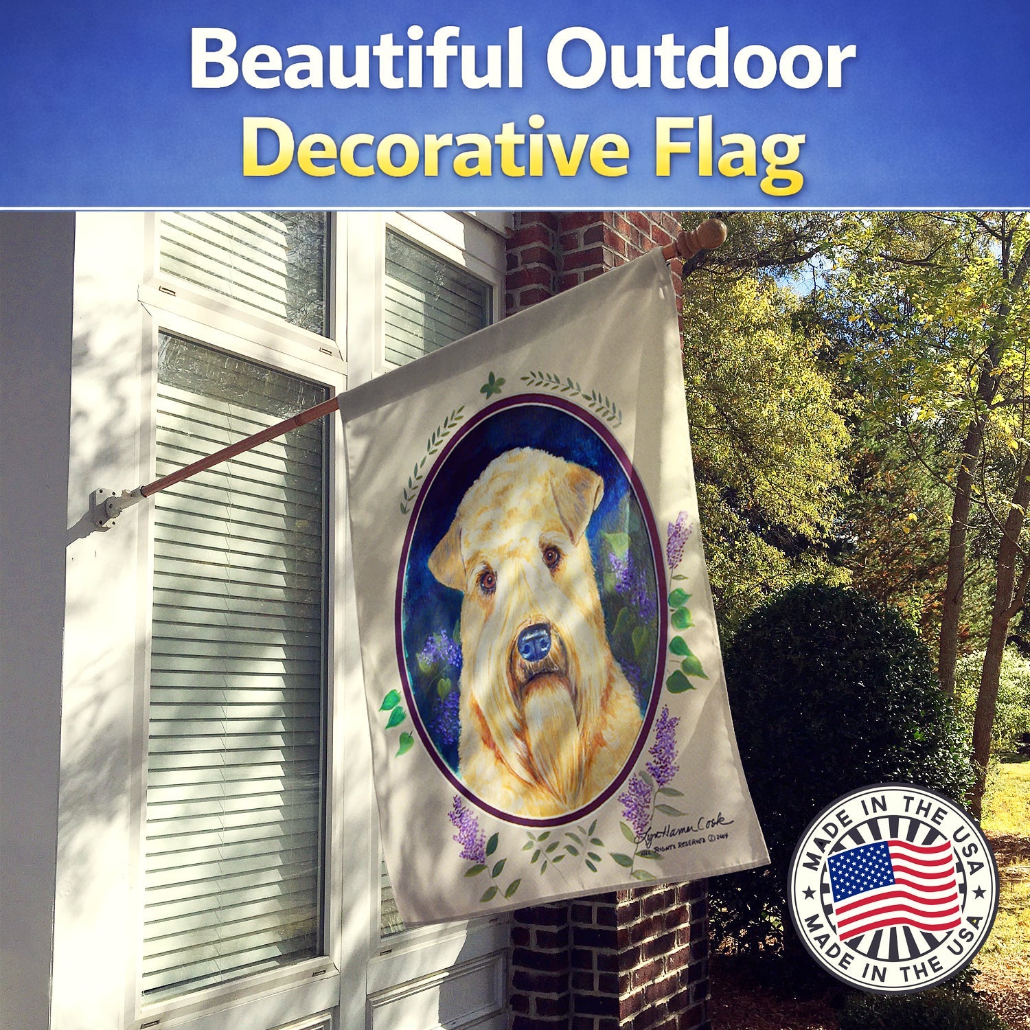 Wheaten Terrier Soft Coated House Flag 28x40 Porch Sleeve Pole Decorative Outside Yard Banner Artwork Wall Hanging, Polyester