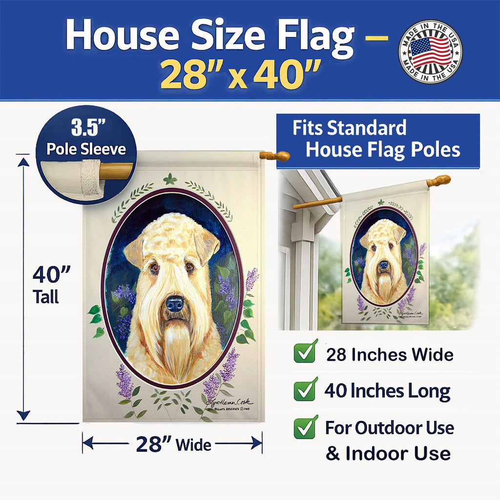 Wheaten Terrier Soft Coated House Flag 28x40 Porch Sleeve Pole Decorative Outside Yard Banner Artwork Wall Hanging, Polyester