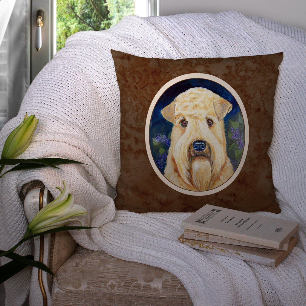 Wheaten Terrier Soft Coated Decorative Throw Pillow 14x14 Indoor Outdoor Accent Cushion, Fabric Cover with Insert for Sofa, Bed, Porch & Living Room