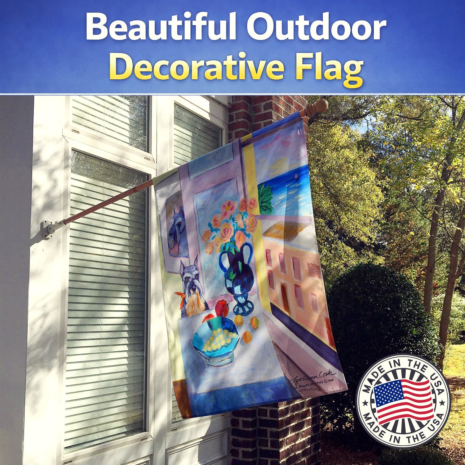 Schnauzer House Flag 28x40 Porch Sleeve Pole Decorative Outside Yard Banner Artwork Wall Hanging, Polyester