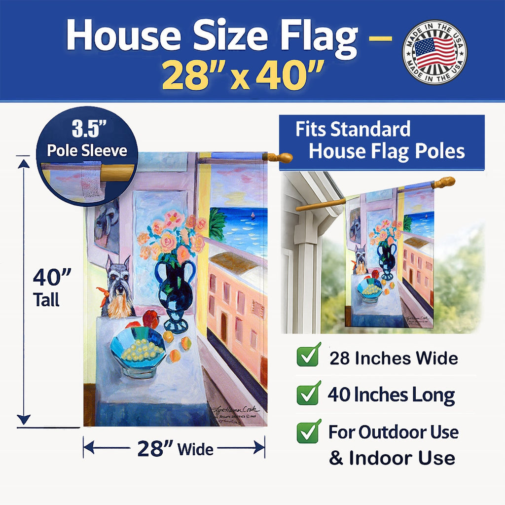Schnauzer House Flag 28x40 Porch Sleeve Pole Decorative Outside Yard Banner Artwork Wall Hanging, Polyester