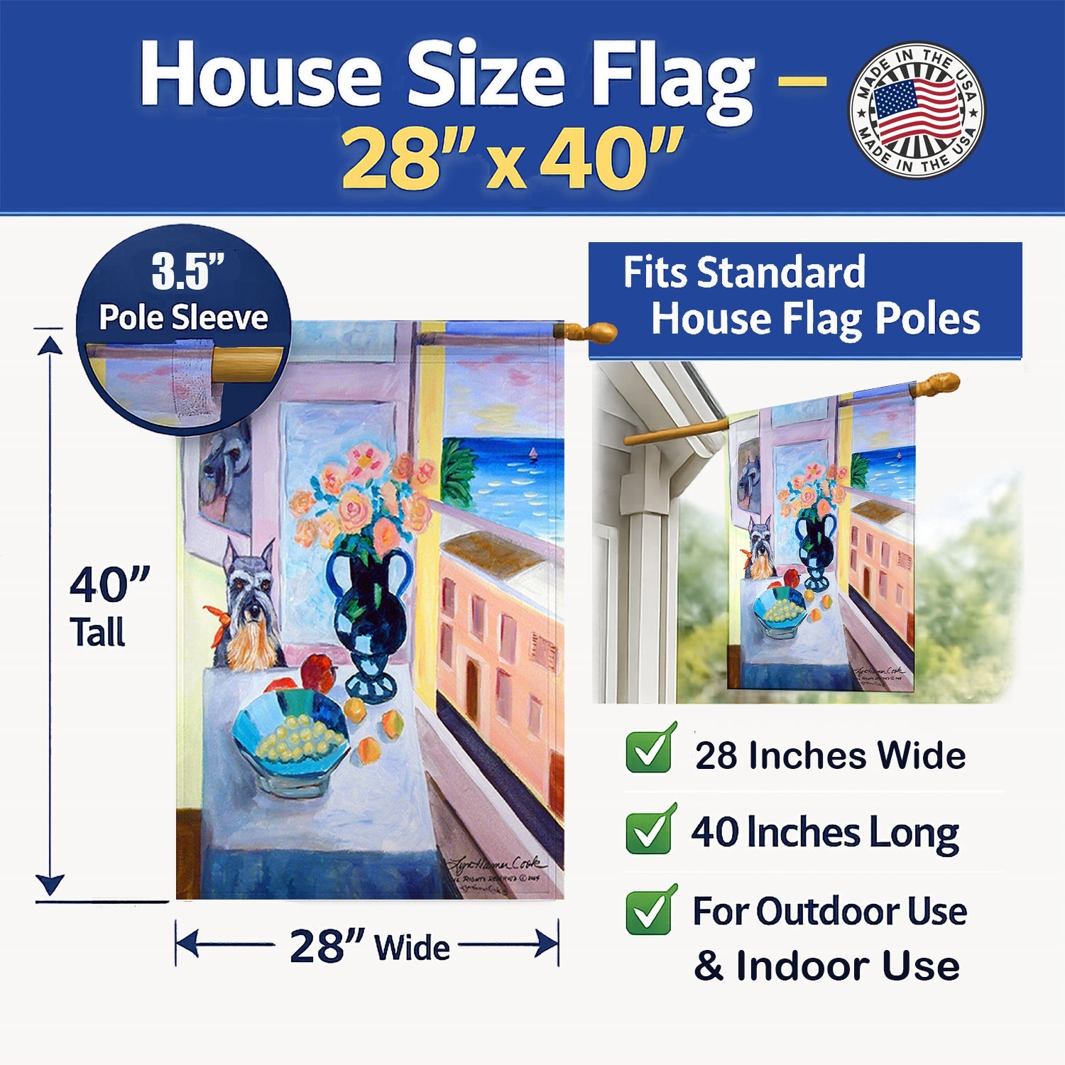 Schnauzer House Flag 28x40 Porch Sleeve Pole Decorative Outside Yard Banner Artwork Wall Hanging, Polyester