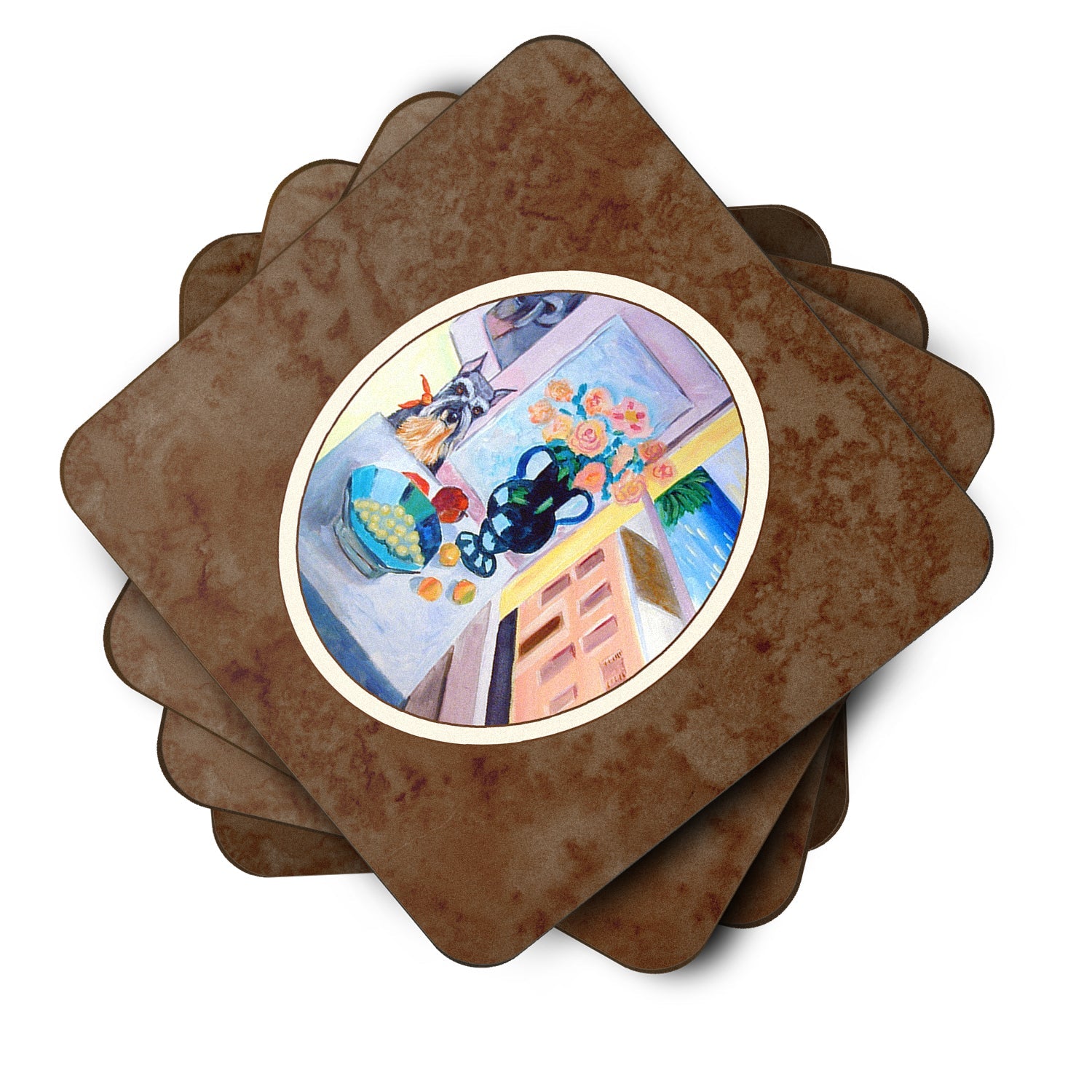 Schnauzer Foam Coasters Set of 4 Cup Coasters for Indoor Outdoor, Tabletop Protection, Anti Slip, Mouse pad Material