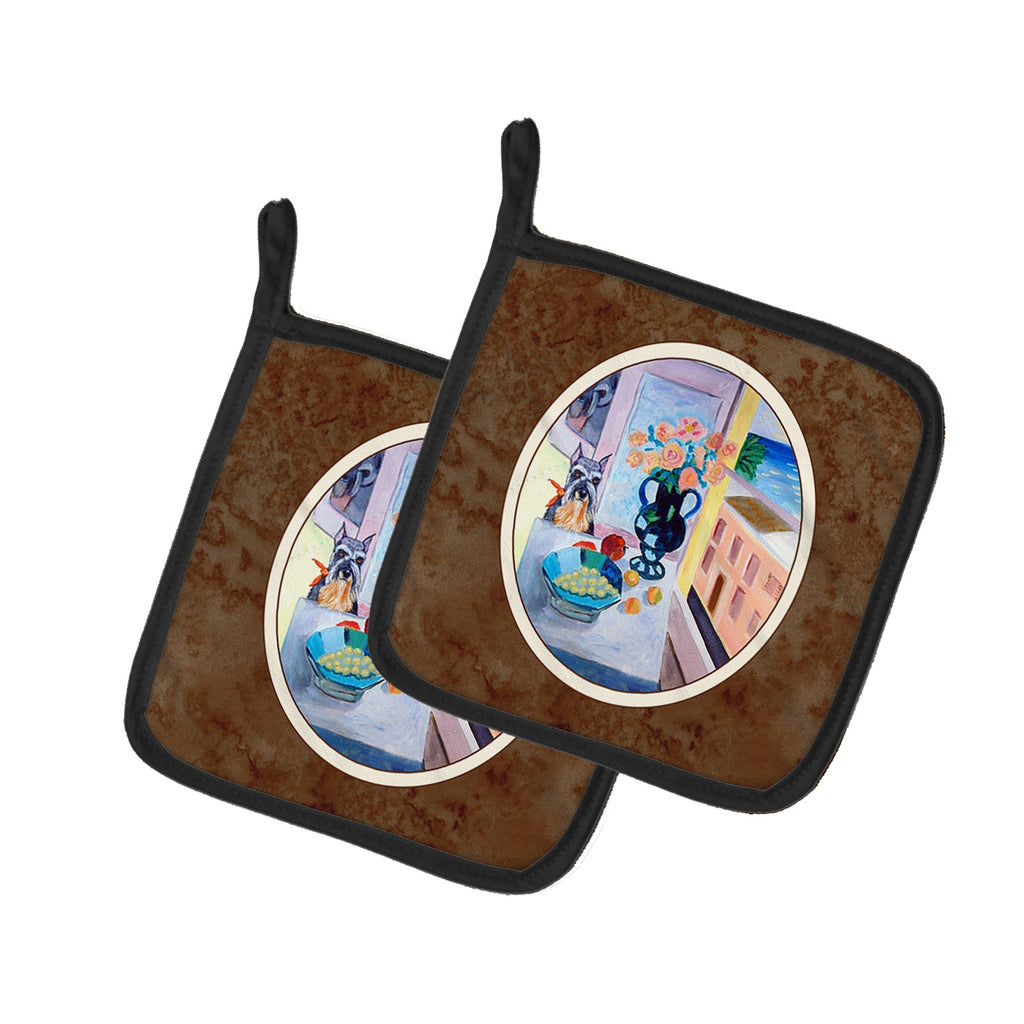 Schnauzer Pot Holder Set of 2 Heat Resistant Quilted Hot Pads 7.5 x 7.5 Inch, Insulated Kitchen Trivets for Cooking & Baking