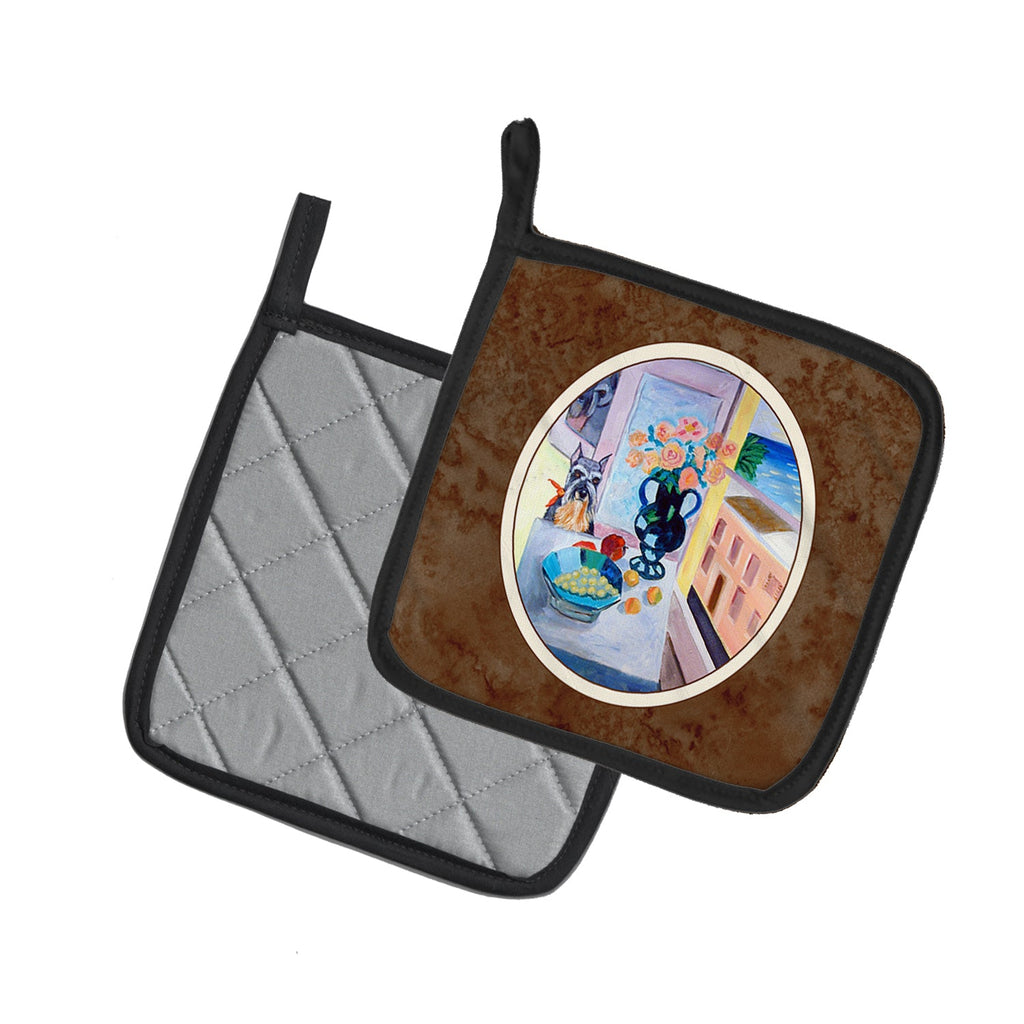 Schnauzer Pot Holder Set of 2 Heat Resistant Quilted Hot Pads 7.5 x 7.5 Inch, Insulated Kitchen Trivets for Cooking & Baking