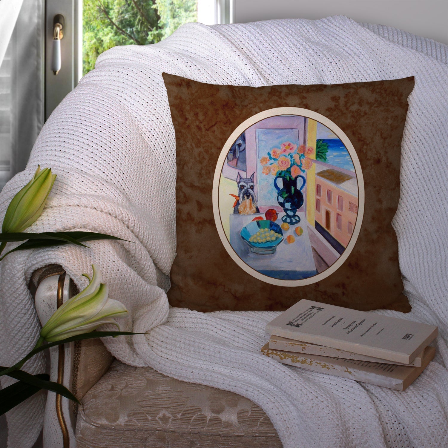 Schnauzer Decorative Throw Pillow 14x14 Indoor Outdoor Accent Cushion, Fabric Cover with Insert for Sofa, Bed, Porch & Living Room