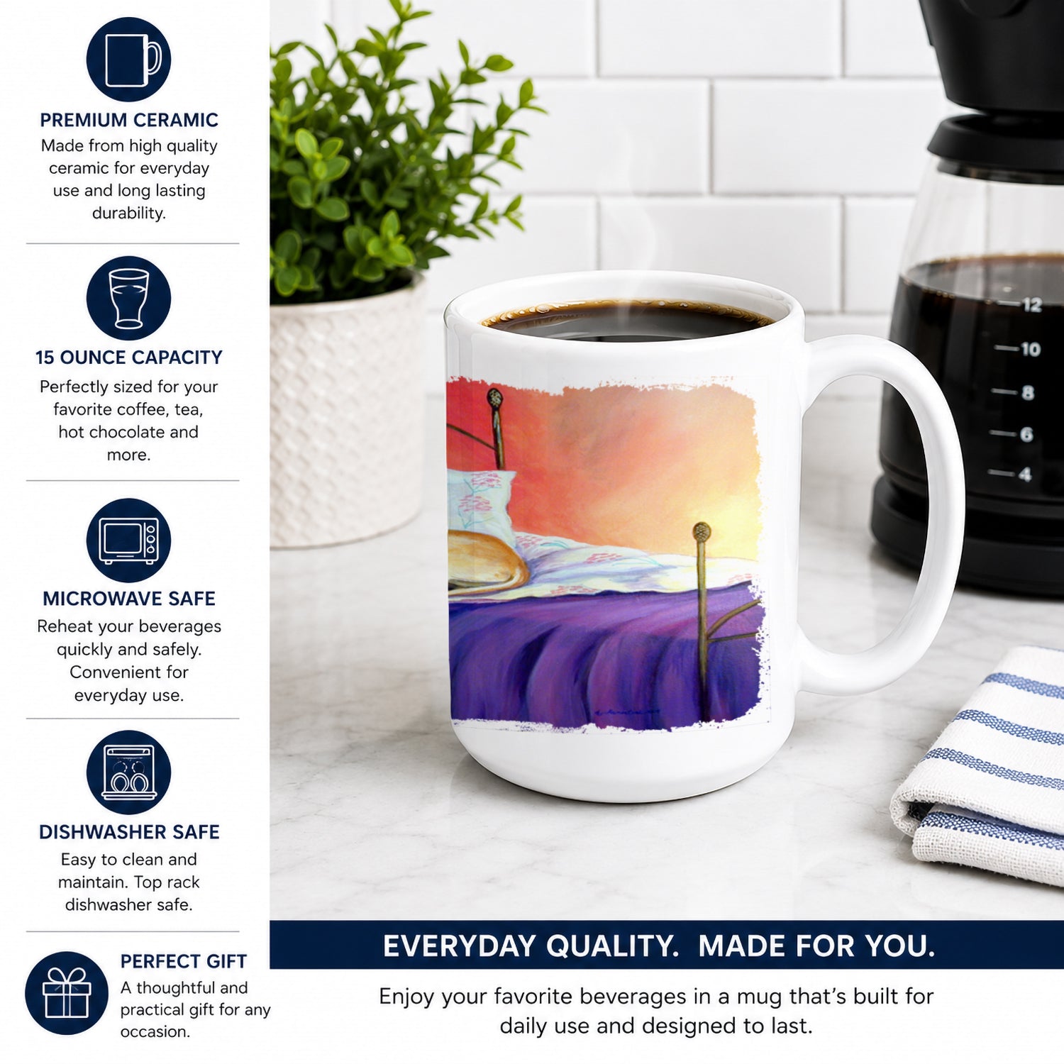 Great Dane Ceramic Coffee Mug 15 oz Decorative Large C Handle Mug Cup for Tea, Cocoa Hot Chocolate