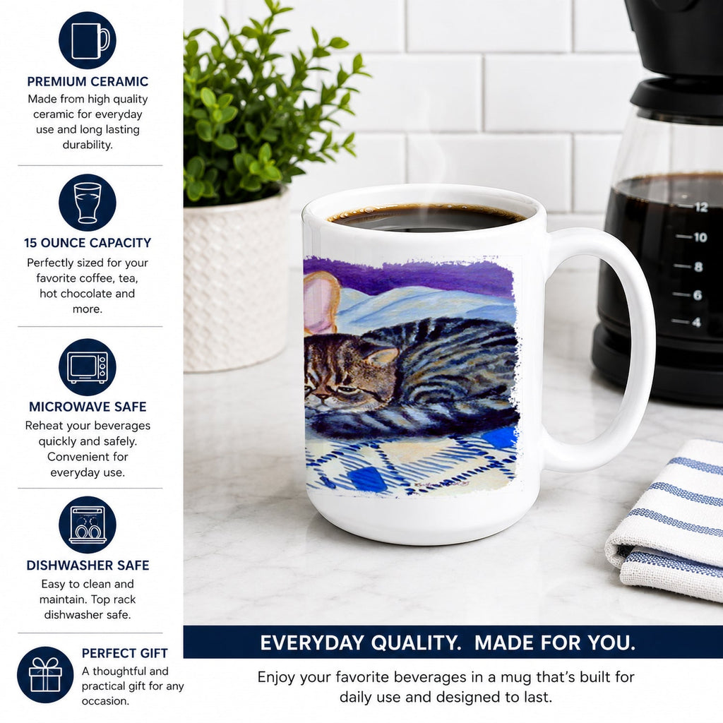 Cat Ceramic Coffee Mug 15 oz Decorative Large C Handle Mug Cup for Tea, Cocoa Hot Chocolate
