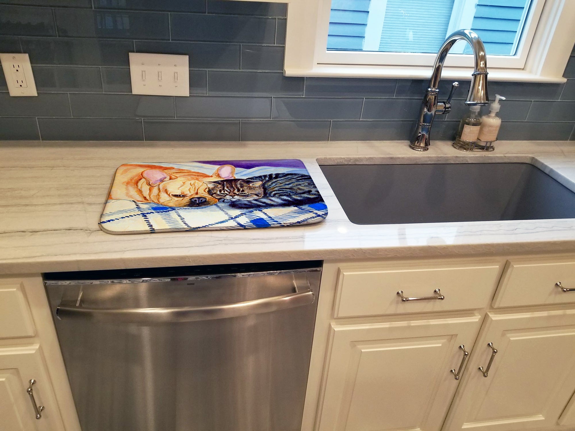Cat Dish Drying Mat Absorbent Dish Drying Mat Pad for Kitchen Counter Dish Drainer Mat for Countertop, 14 x 21", Multicolor