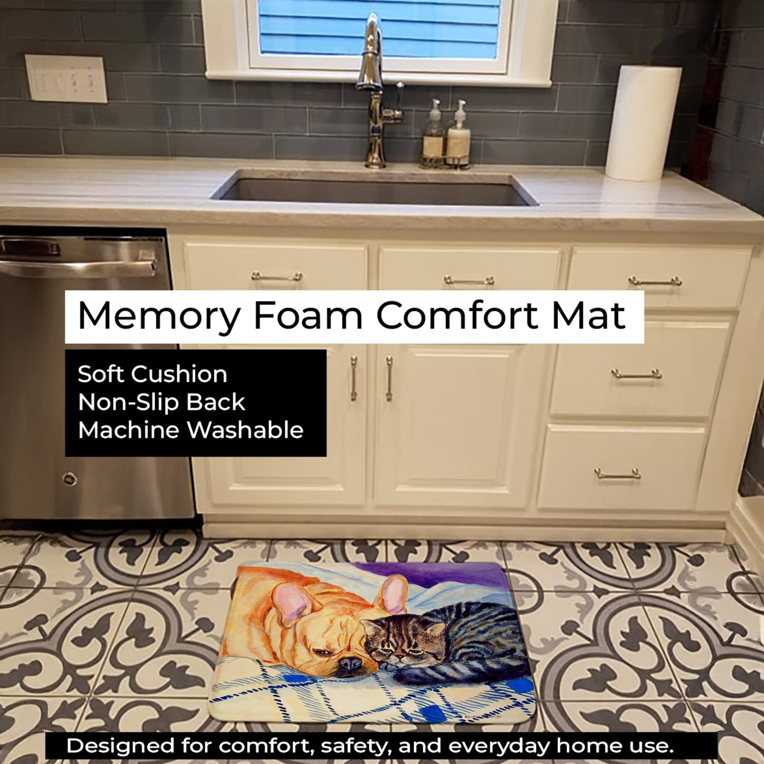 Cat Memory Foam Kitchen Mat Machine Washable Anti-Fatigue Cushion Comfort Bath or Kitchen Rug