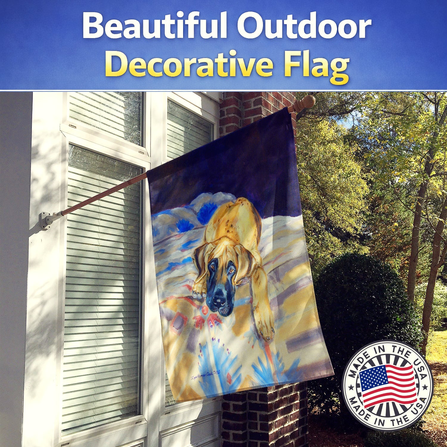 Fawn Great Dane House Flag 28x40 Porch Sleeve Pole Decorative Outside Yard Banner Artwork Wall Hanging, Polyester