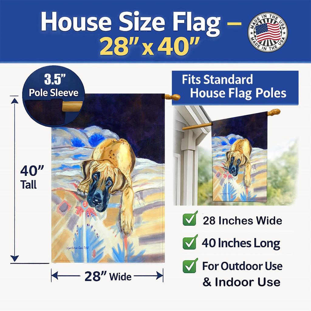 Fawn Great Dane House Flag 28x40 Porch Sleeve Pole Decorative Outside Yard Banner Artwork Wall Hanging, Polyester