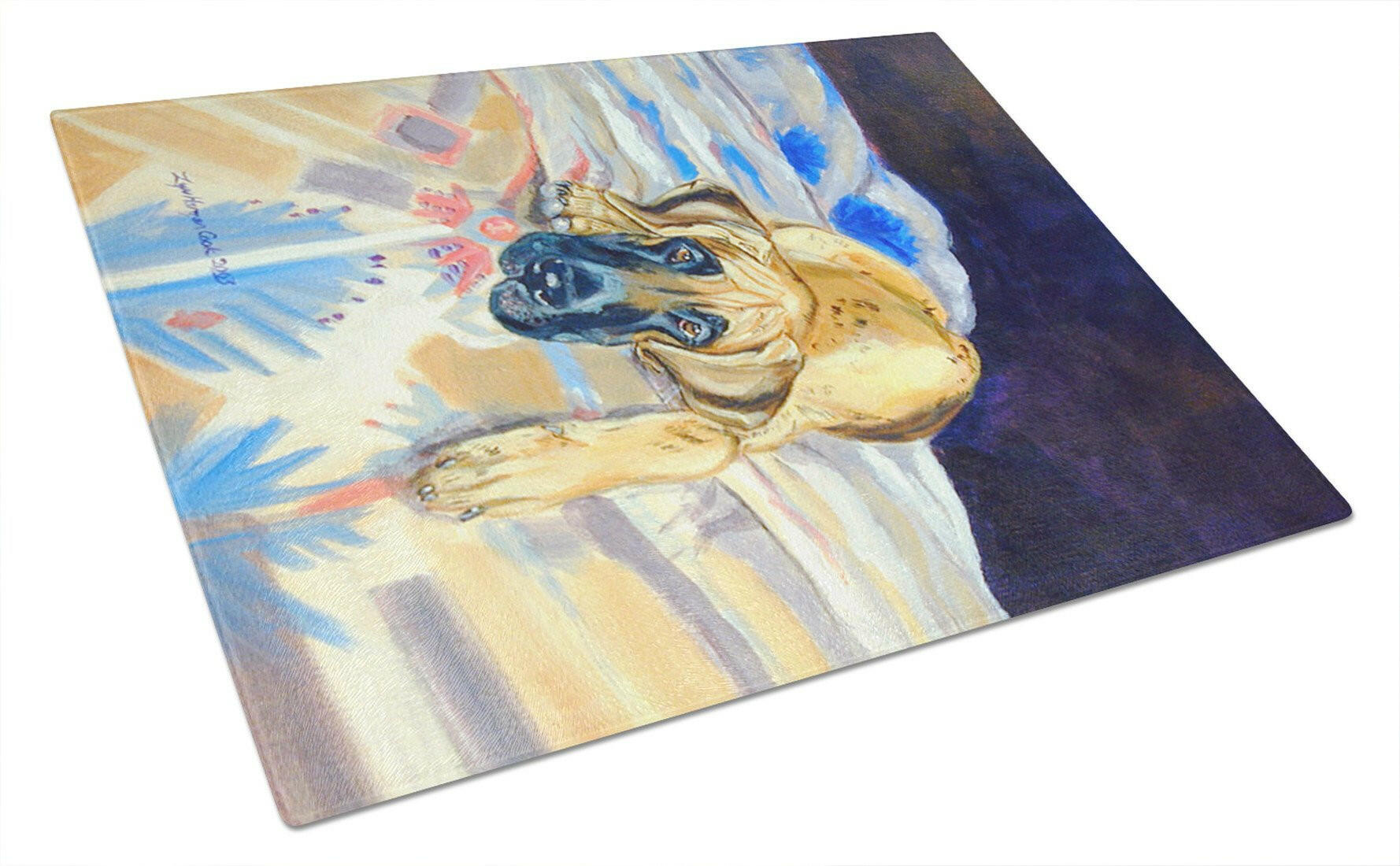 Fawn Great Dane Cutting Board Tempered Glass Kitchen Cutting Surface, Heat Resistant Chopping, Non-Slip Feet, Food Prep & Serving
