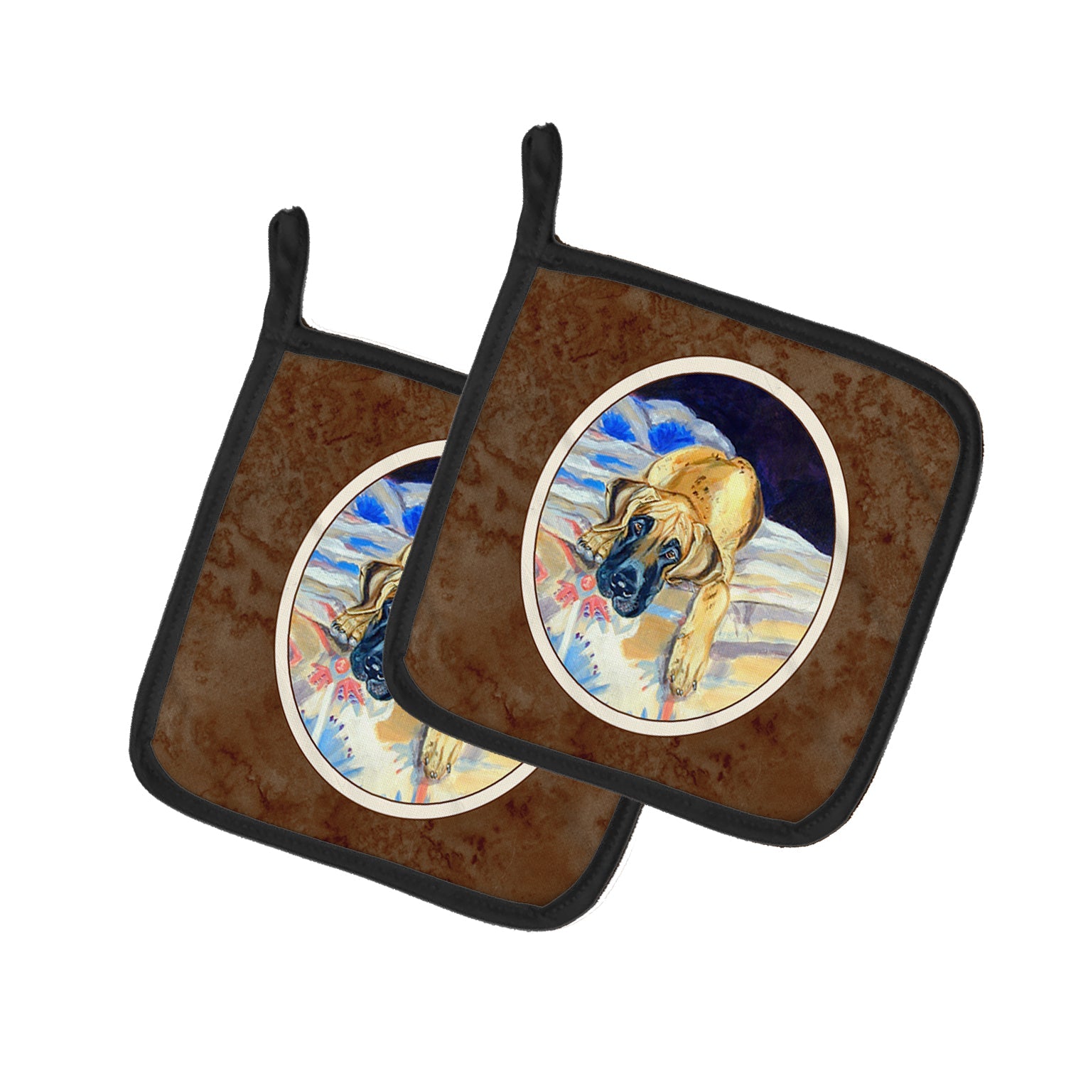 Fawn Great Dane Pot Holder Set of 2 Heat Resistant Quilted Hot Pads 7.5 x 7.5 Inch, Insulated Kitchen Trivets for Cooking & Baking