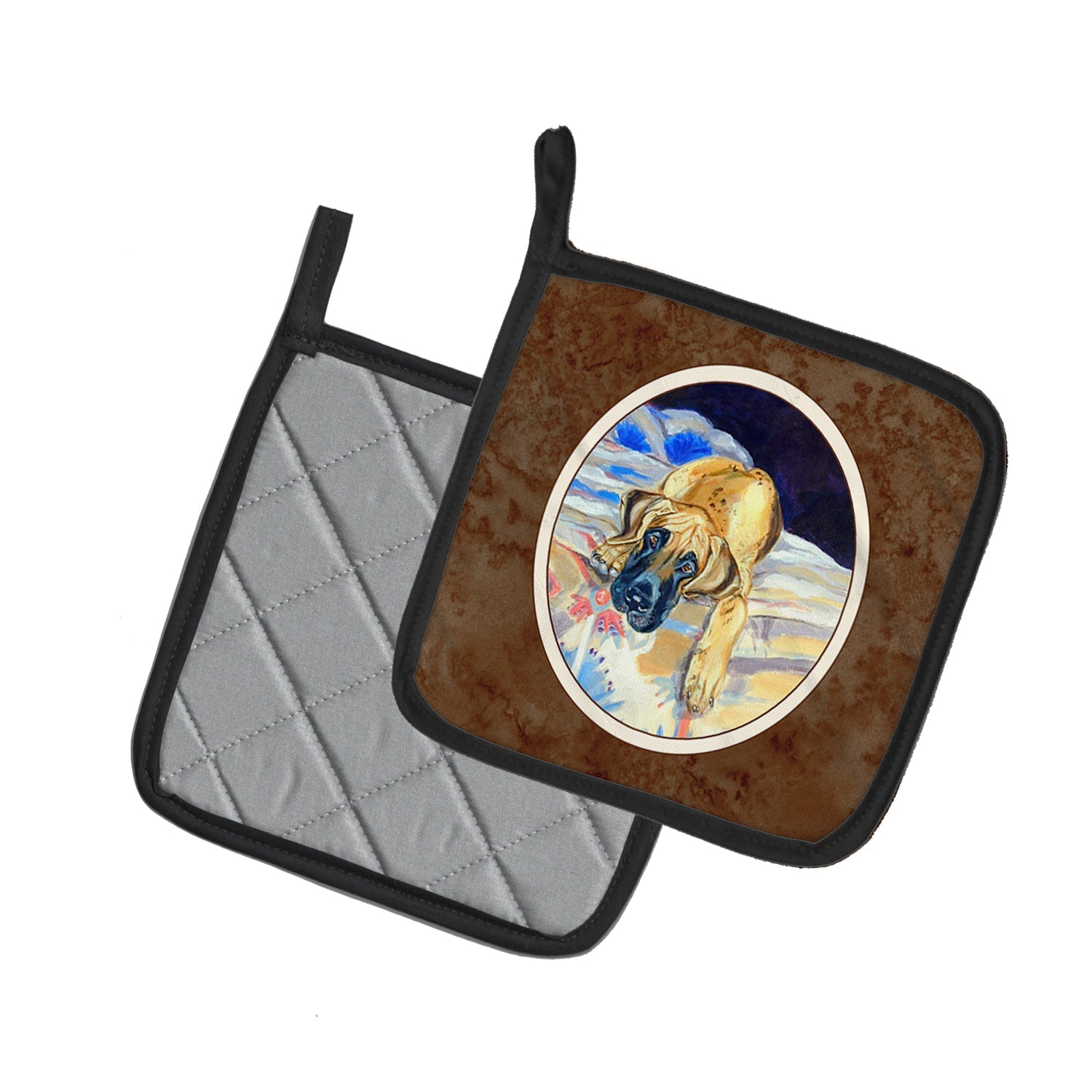 Fawn Great Dane Pot Holder Set of 2 Heat Resistant Quilted Hot Pads 7.5 x 7.5 Inch, Insulated Kitchen Trivets for Cooking & Baking