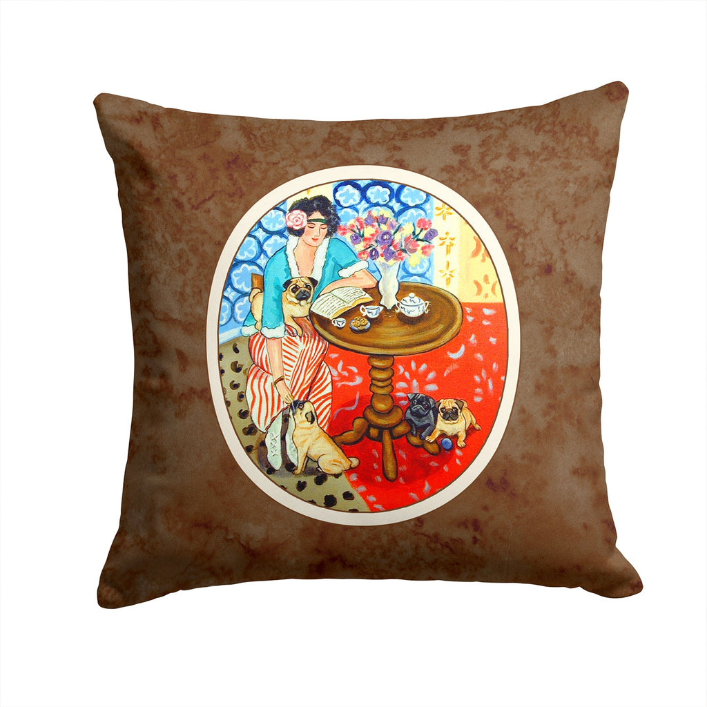 Lady with her Pug Decorative Throw Pillow 14x14 Indoor Outdoor Accent Cushion, Fabric Cover with Insert for Sofa, Bed, Porch & Living Room