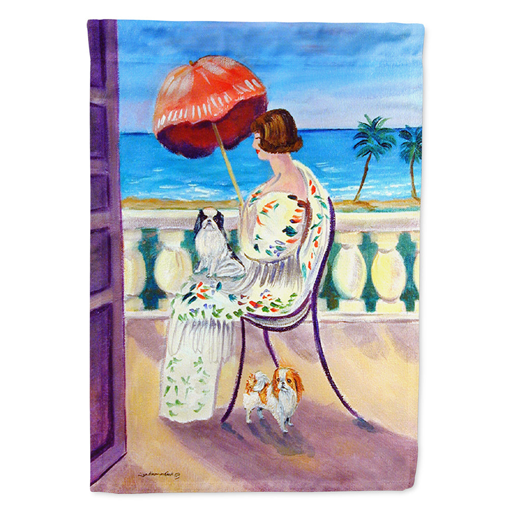 Lady with her Japanese Chin House Flag 28x40 Porch Sleeve Pole Decorative Outside Yard Banner Artwork Wall Hanging, Polyester
