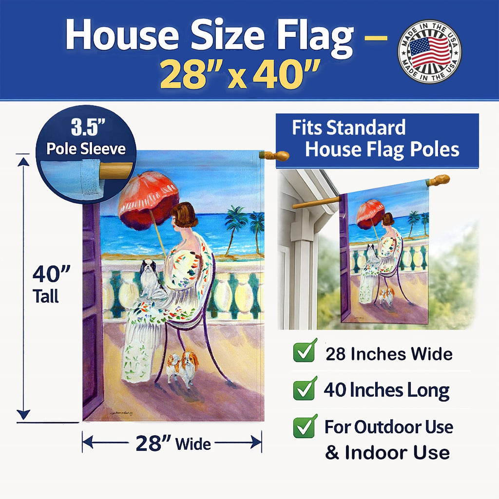 Lady with her Japanese Chin House Flag 28x40 Porch Sleeve Pole Decorative Outside Yard Banner Artwork Wall Hanging, Polyester