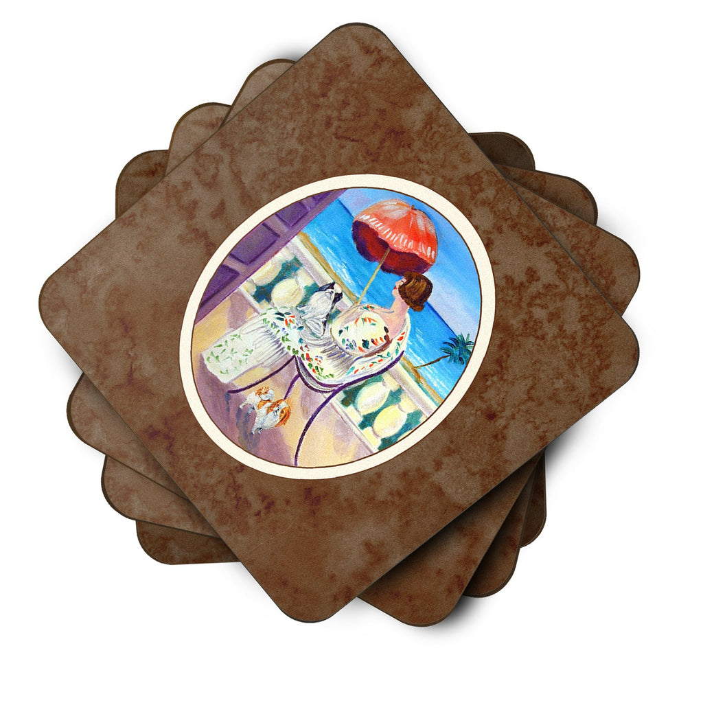 Lady with her Japanese Chin Foam Coasters Set of 4 Cup Coasters for Indoor Outdoor, Tabletop Protection, Anti Slip, Mouse pad Material