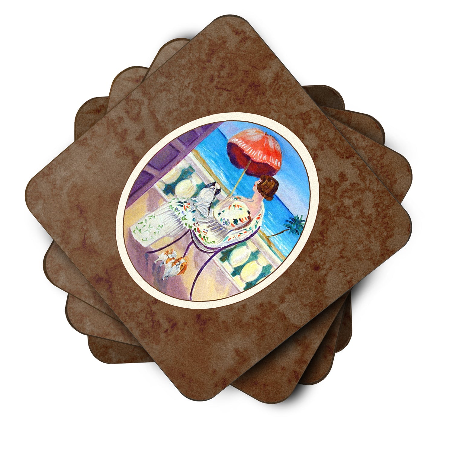 Lady with her Japanese Chin Foam Coasters Set of 4 Cup Coasters for Indoor Outdoor, Tabletop Protection, Anti Slip, Mouse pad Material