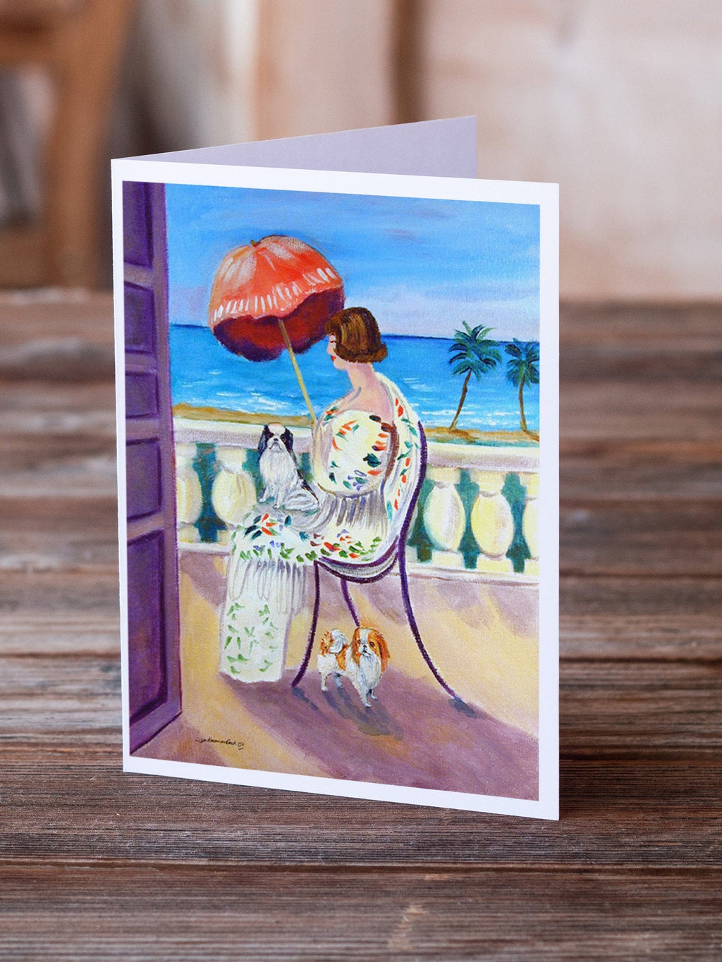 Lady with her Japanese Chin Greeting Cards Pack of 8 Blank Cards with Envelopes Whimsical A7 Size 5x7