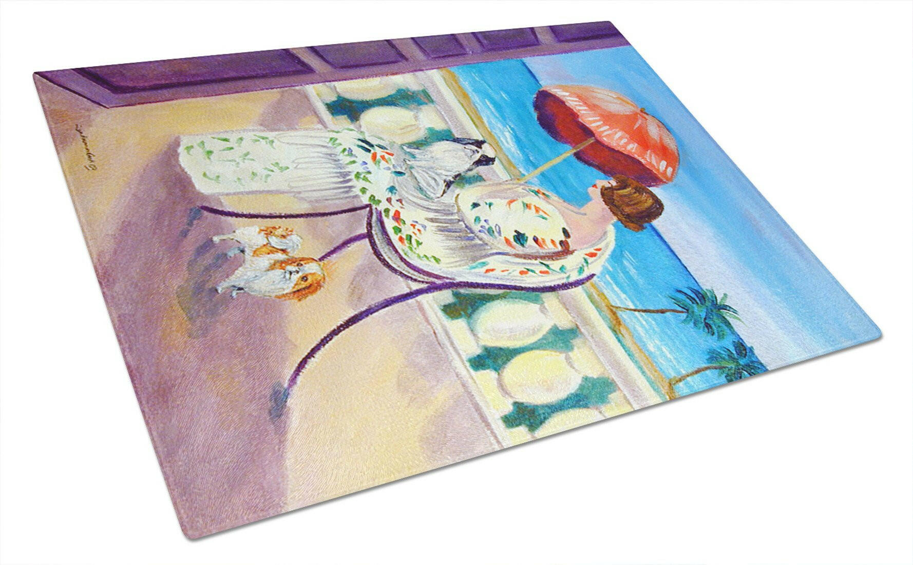 Lady with her Japanese Chin Cutting Board Tempered Glass Kitchen Cutting Surface, Heat Resistant Chopping, Non-Slip Feet, Food Prep & Serving
