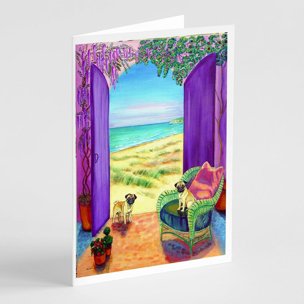 Pug Let's go Outside Greeting Cards Pack of 8 Blank Cards with Envelopes Whimsical A7 Size 5x7