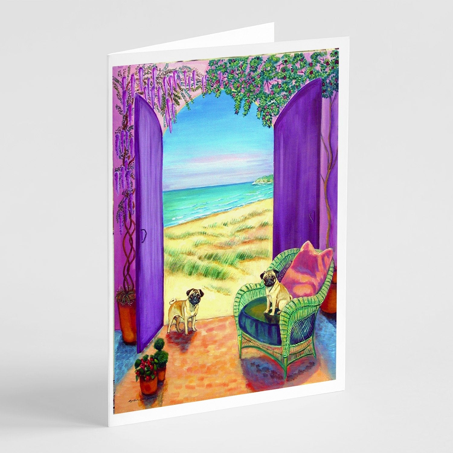 Pug Let's go Outside Greeting Cards Pack of 8 Blank Cards with Envelopes Whimsical A7 Size 5x7