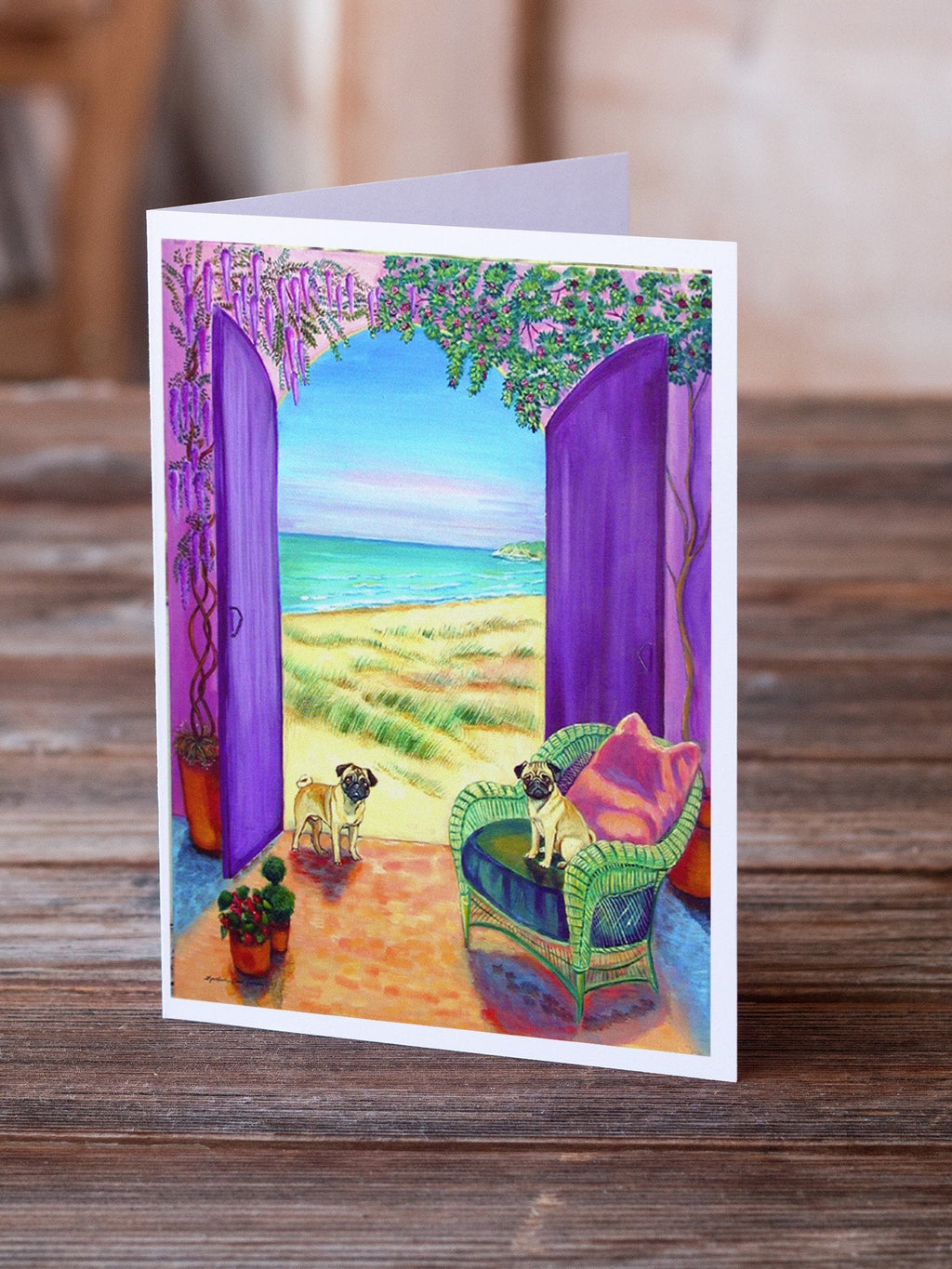 Pug Let's go Outside Greeting Cards Pack of 8 Blank Cards with Envelopes Whimsical A7 Size 5x7