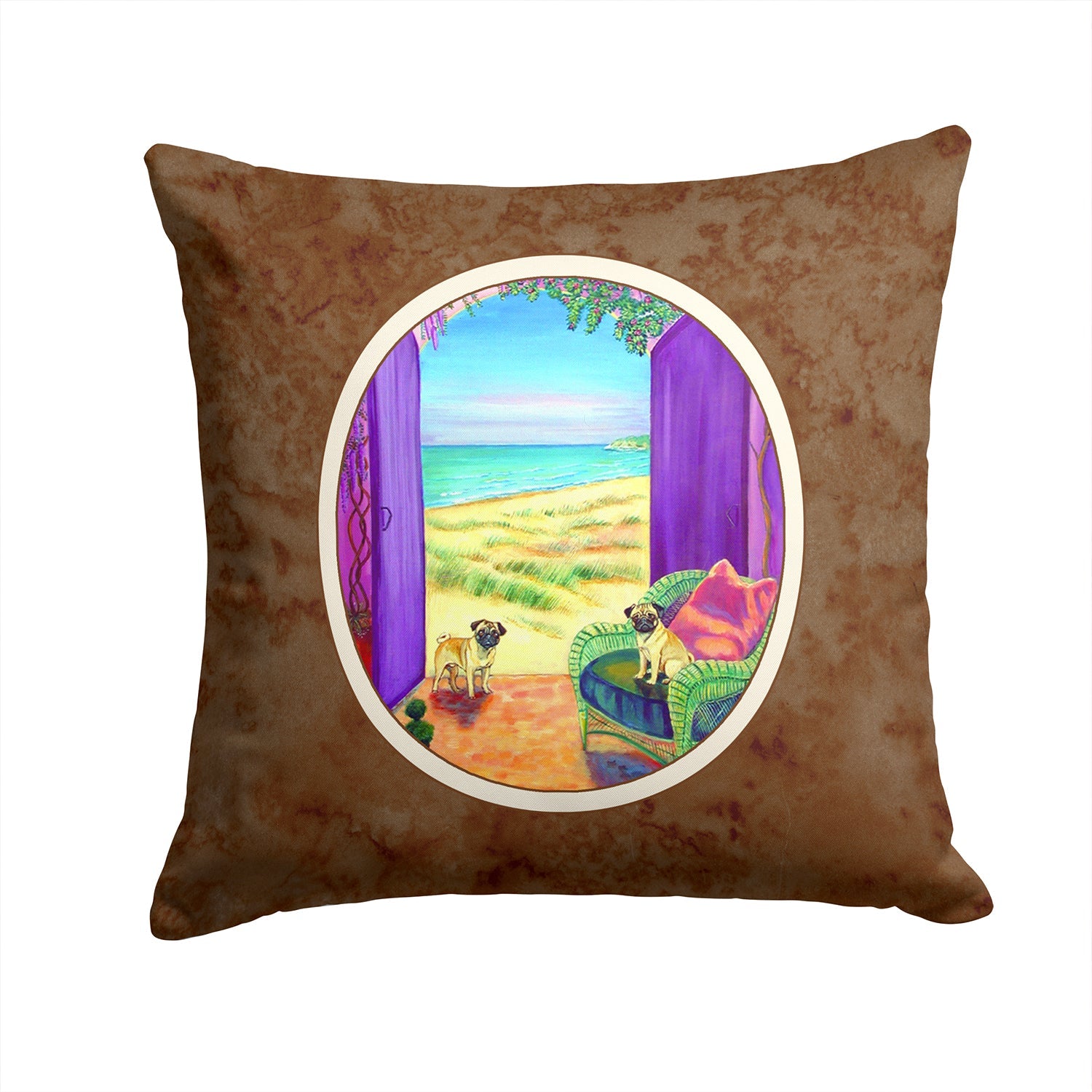Pug Let's go Outside Decorative Throw Pillow 14x14 Indoor Outdoor Accent Cushion, Fabric Cover with Insert for Sofa, Bed, Porch & Living Room