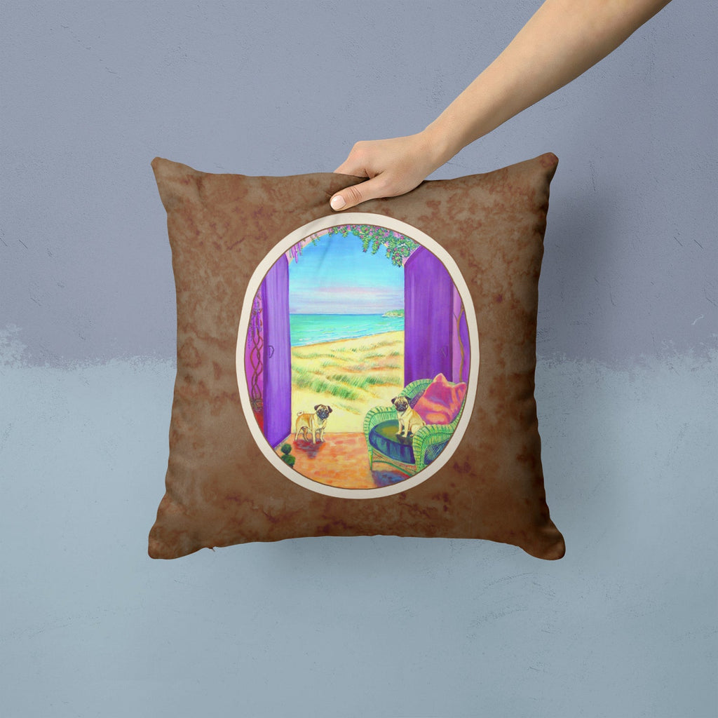 Pug Let's go Outside Decorative Throw Pillow 14x14 Indoor Outdoor Accent Cushion, Fabric Cover with Insert for Sofa, Bed, Porch & Living Room