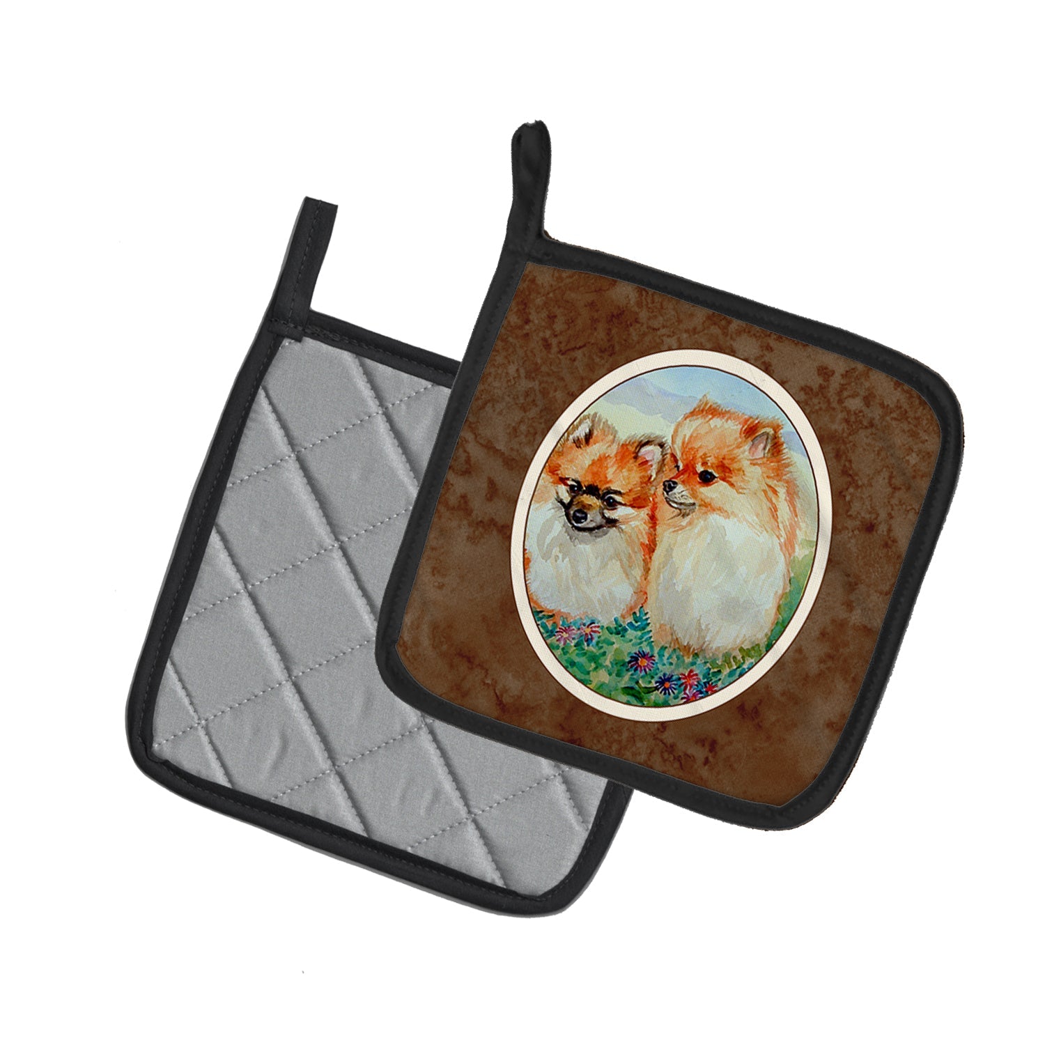Pomeranian Pot Holder Set of 2 Heat Resistant Quilted Hot Pads 7.5 x 7.5 Inch, Insulated Kitchen Trivets for Cooking & Baking