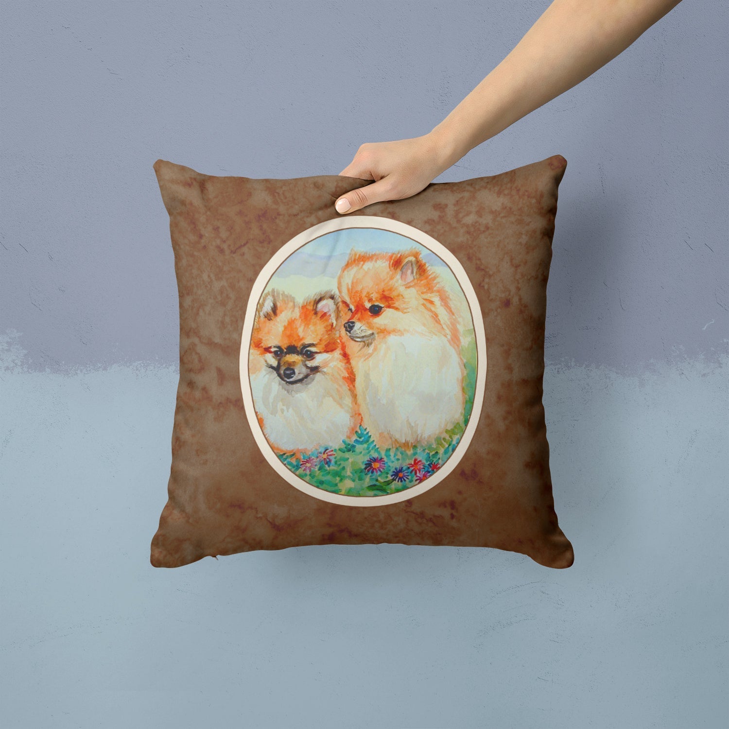 Pomeranian Decorative Throw Pillow 14x14 Indoor Outdoor Accent Cushion, Fabric Cover with Insert for Sofa, Bed, Porch & Living Room