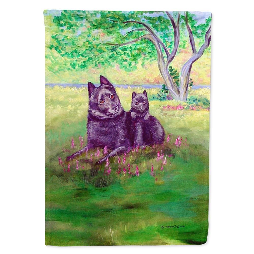 Schipperke and puppy House Flag 28x40 Porch Sleeve Pole Decorative Outside Yard Banner Artwork Wall Hanging, Polyester