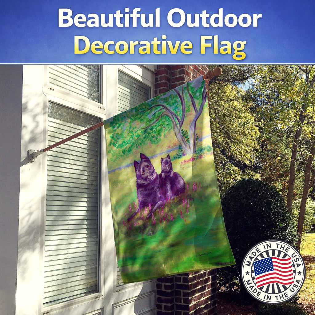 Schipperke and puppy House Flag 28x40 Porch Sleeve Pole Decorative Outside Yard Banner Artwork Wall Hanging, Polyester