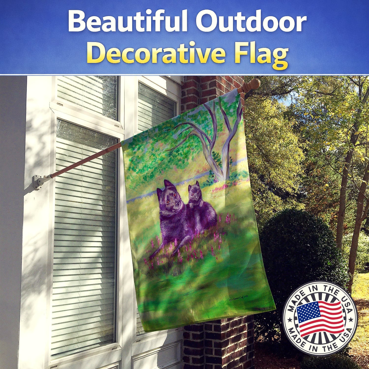Schipperke and puppy House Flag 28x40 Porch Sleeve Pole Decorative Outside Yard Banner Artwork Wall Hanging, Polyester