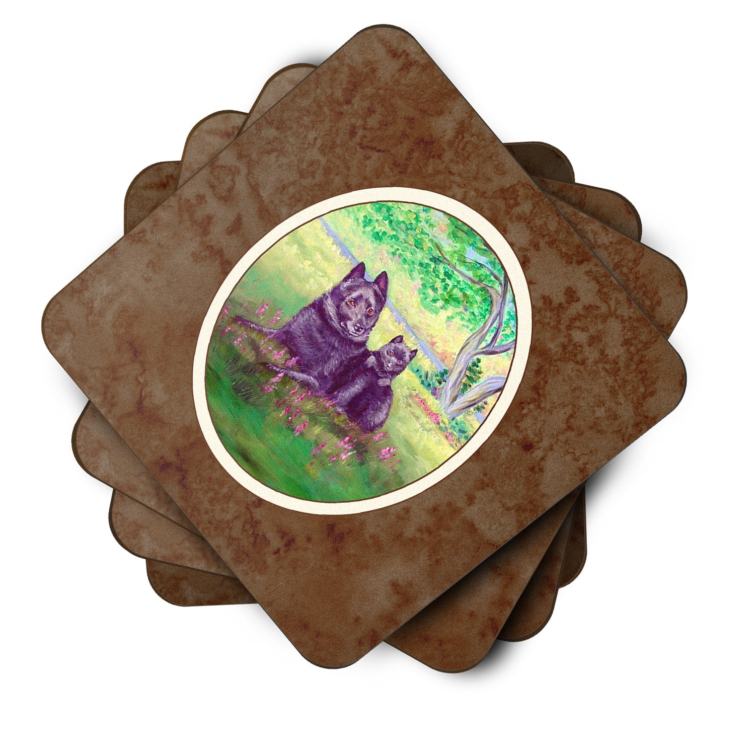 Schipperke and puppy Foam Coasters Set of 4 Cup Coasters for Indoor Outdoor, Tabletop Protection, Anti Slip, Mouse pad Material