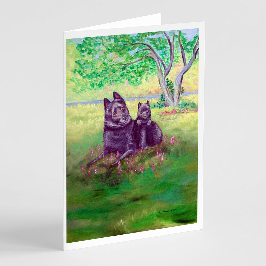 Schipperke and puppy Greeting Cards Pack of 8 Blank Cards with Envelopes Whimsical A7 Size 5x7