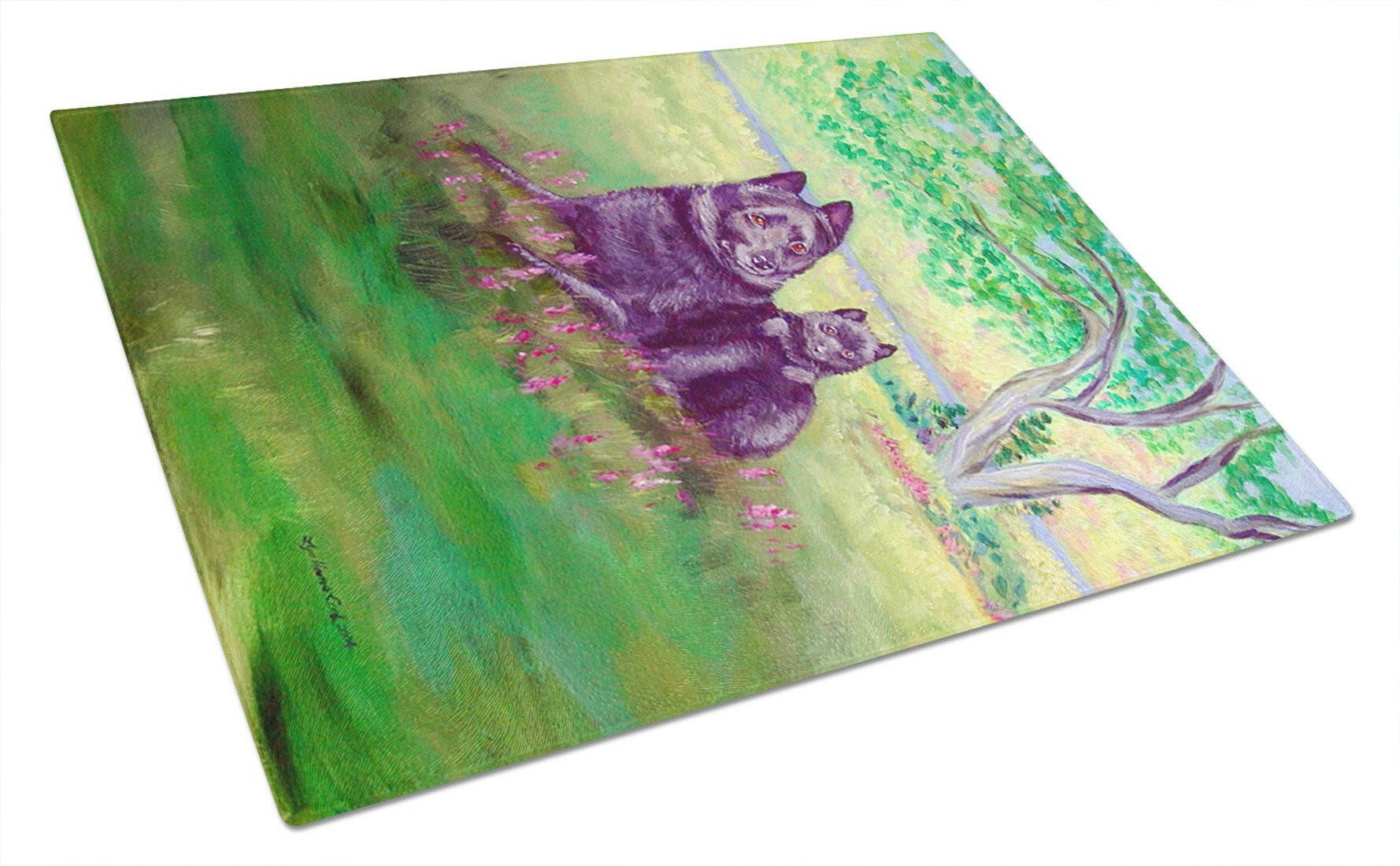Schipperke and puppy Cutting Board Tempered Glass Kitchen Cutting Surface, Heat Resistant Chopping, Non-Slip Feet, Food Prep & Serving
