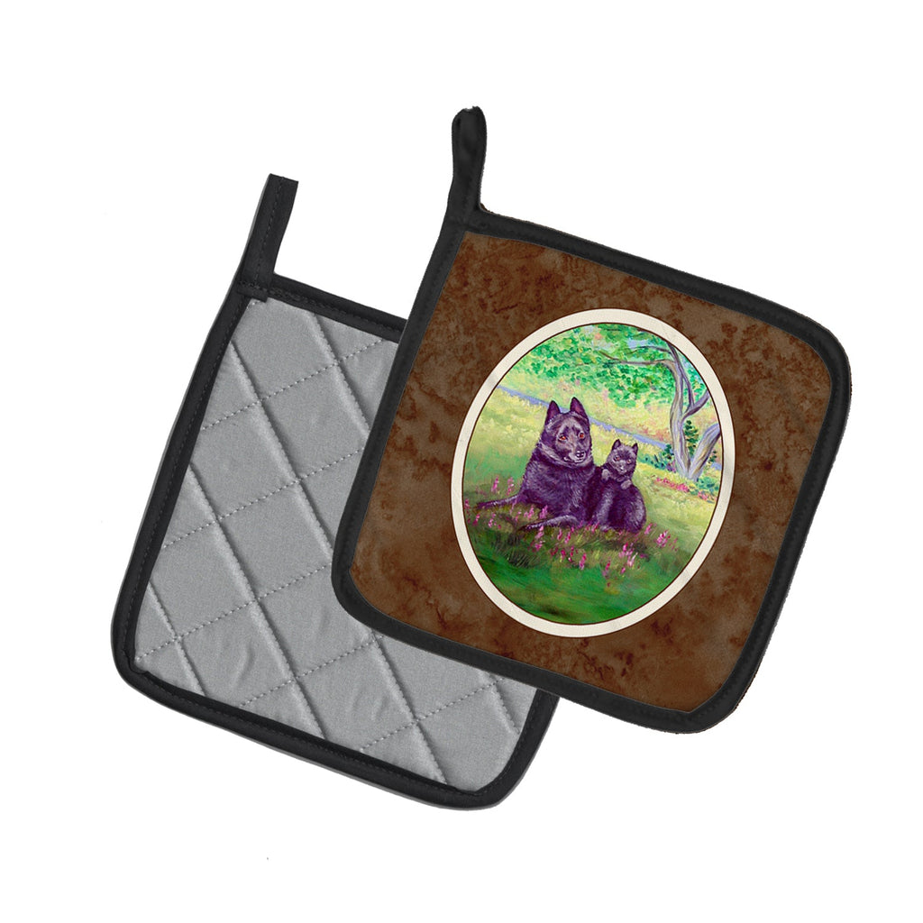 Schipperke and puppy Pot Holder Set of 2 Heat Resistant Quilted Hot Pads 7.5 x 7.5 Inch, Insulated Kitchen Trivets for Cooking & Baking