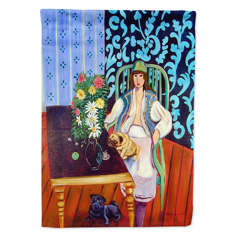 Lady with her Pug House Flag 28x40 Porch Sleeve Pole Decorative Outside Yard Banner Artwork Wall Hanging, Polyester
