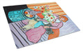 Lady with her Pug Cutting Board Tempered Glass Kitchen Cutting Surface, Heat Resistant Chopping, Non-Slip Feet, Food Prep & Serving