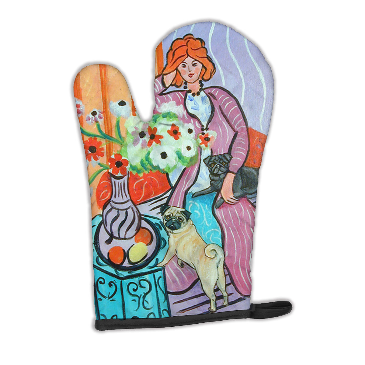Lady with her Pug Oven Mitt Heat Resistant Thick Oven Mitt for Hot Pans and Oven, Kitchen Mitt Protect Hands, Cooking Baking Glove
