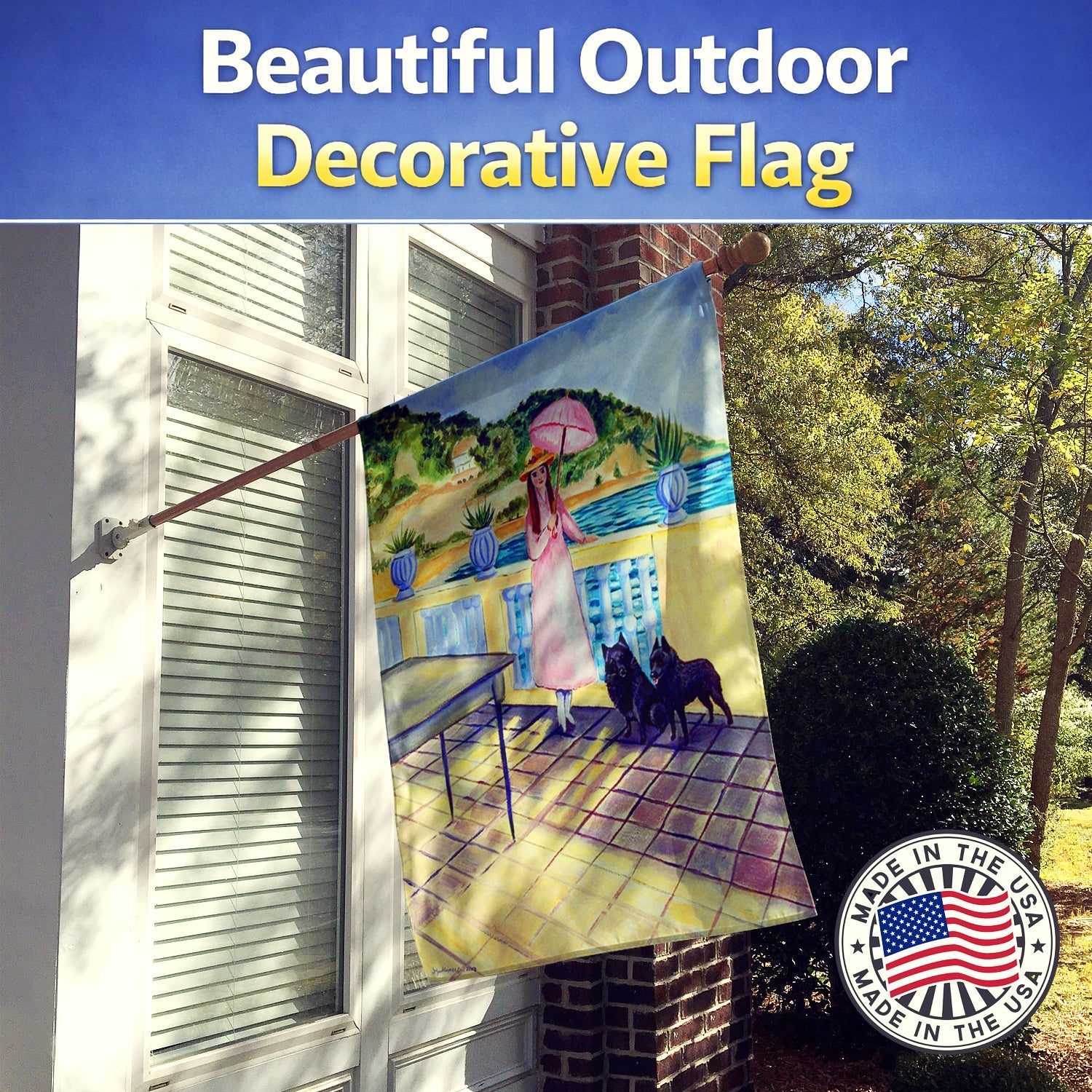 Lady with her Schipperke House Flag 28x40 Porch Sleeve Pole Decorative Outside Yard Banner Artwork Wall Hanging, Polyester