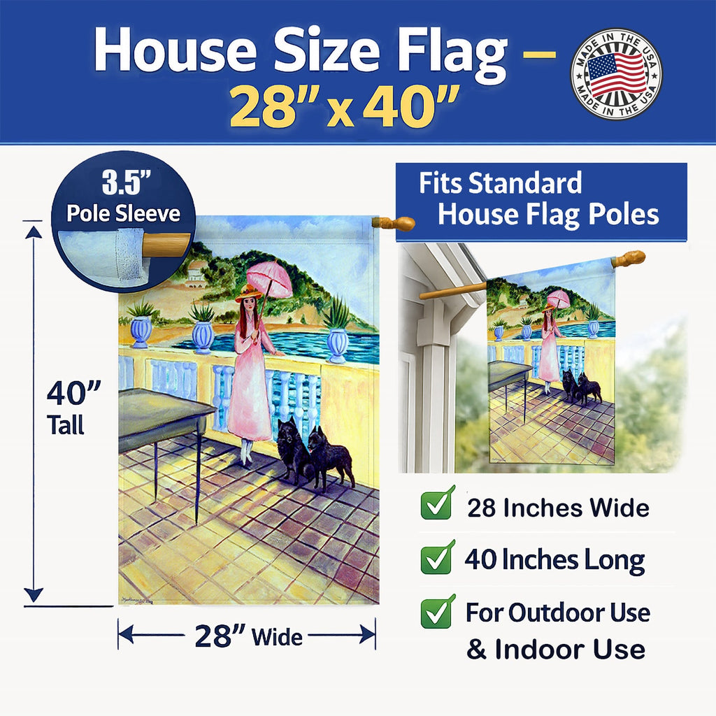Lady with her Schipperke House Flag 28x40 Porch Sleeve Pole Decorative Outside Yard Banner Artwork Wall Hanging, Polyester