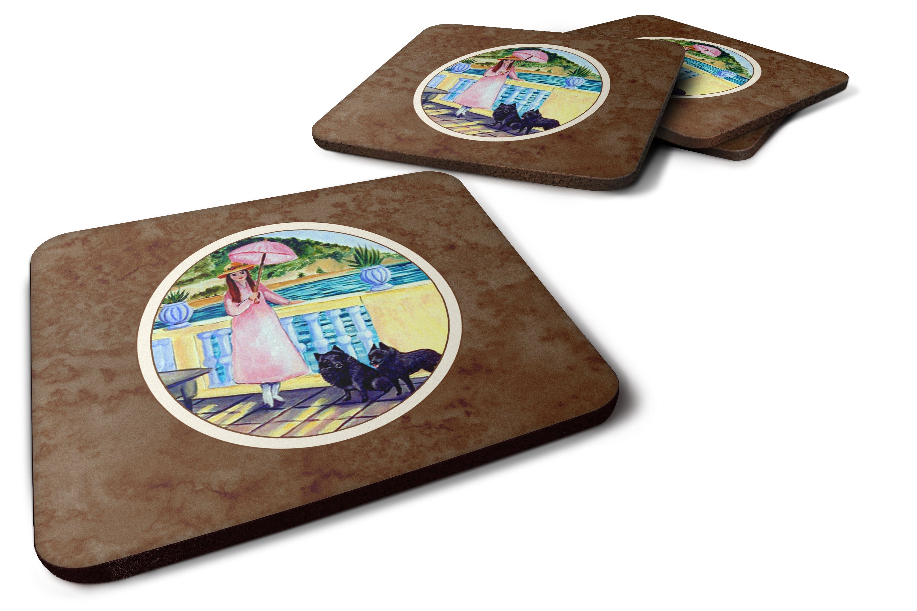 Lady with her Schipperke Foam Coasters Set of 4 Cup Coasters for Indoor Outdoor, Tabletop Protection, Anti Slip, Mouse pad Material