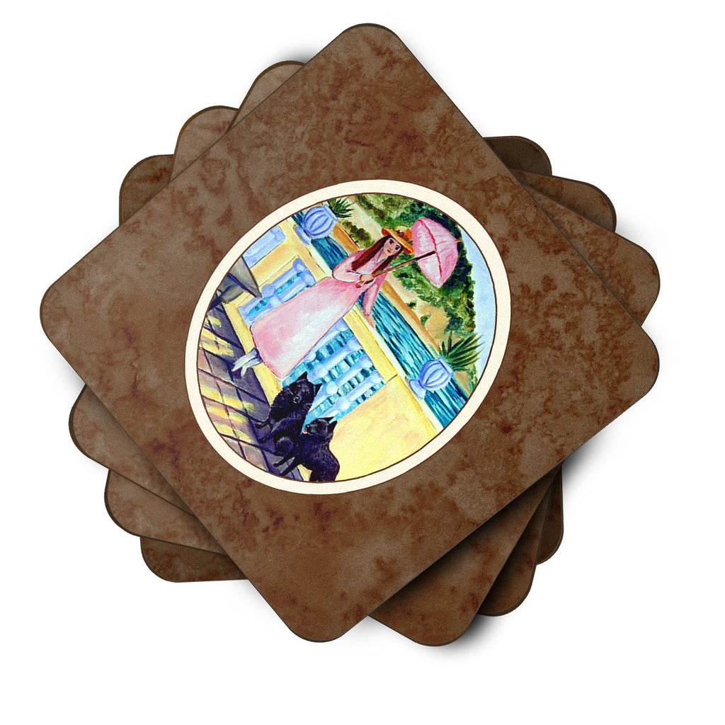 Lady with her Schipperke Foam Coasters Set of 4 Cup Coasters for Indoor Outdoor, Tabletop Protection, Anti Slip, Mouse pad Material