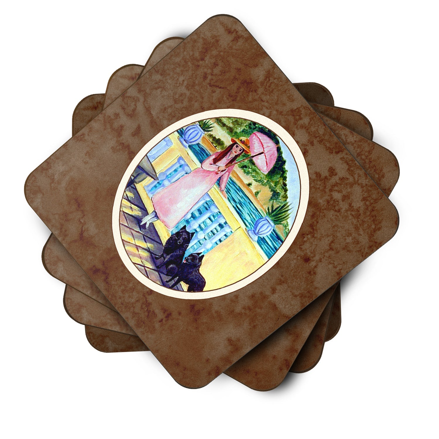 Lady with her Schipperke Foam Coasters Set of 4 Cup Coasters for Indoor Outdoor, Tabletop Protection, Anti Slip, Mouse pad Material