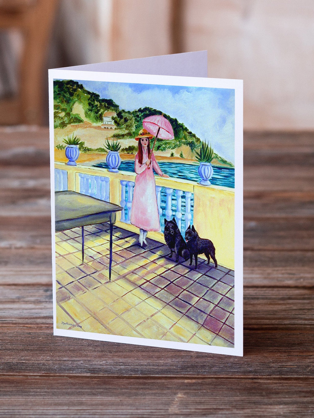 Lady with her Schipperke Greeting Cards Pack of 8 Blank Cards with Envelopes Whimsical A7 Size 5x7