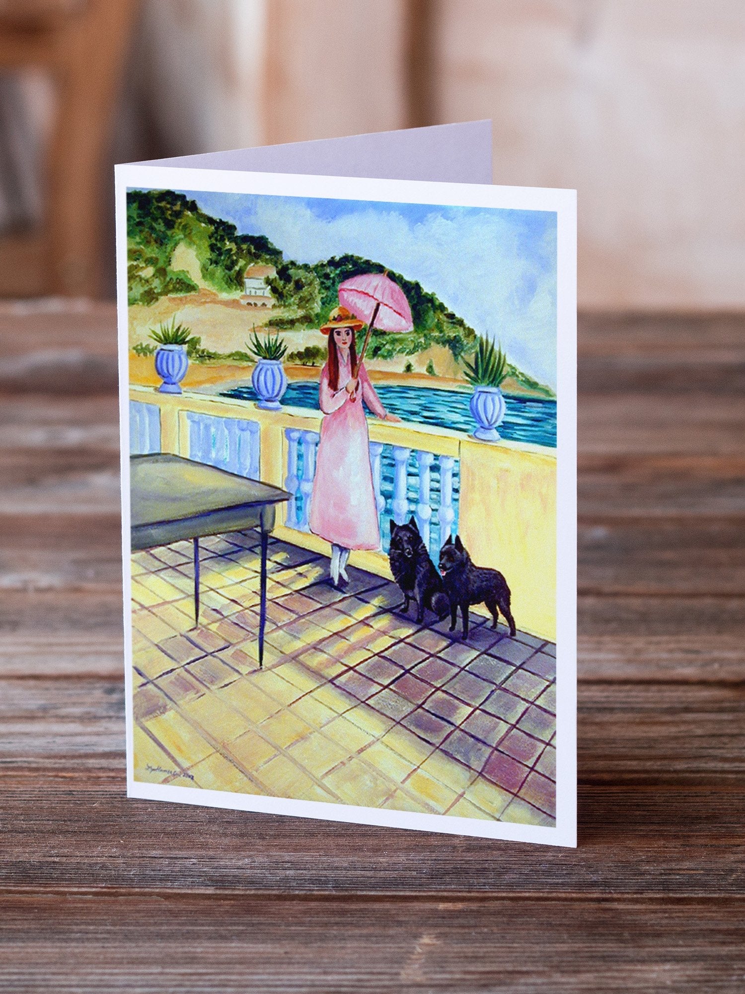 Lady with her Schipperke Greeting Cards Pack of 8 Blank Cards with Envelopes Whimsical A7 Size 5x7